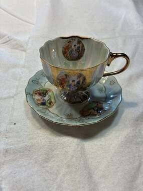 Vintage Lefton China Teacup and Saucer Set 20583 Fragonard Courting Couple